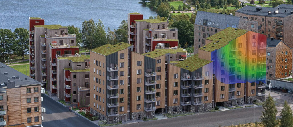 Högre byggnader i KL-trä kräver ett ökat fokus på dynamiska egen­skaper så att brukaren inte upplever obehag vid hög vindlast. Utvär­deringar har gjorts på tre byggnader där resultaten stämmer in på befintlig forskning: akustikisolering placerad under väggar i KL-trä reducerar den horisontella skjuvstyvheten och kan leda till signifikanta minskningar av egenfrekvenserna. Effekten bör beaktas vid framtagning av förutsättningar för dimensionering av höga trähus.