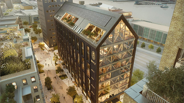 Kontorshus i trä, med certifikat från hyggesfritt skogsbruk